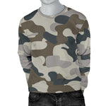 Grey And Brown Camouflage Print Men's Crewneck Sweatshirt GearFrost