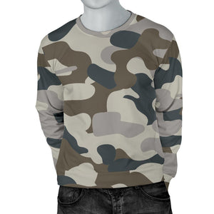 Grey And Brown Camouflage Print Men's Crewneck Sweatshirt GearFrost