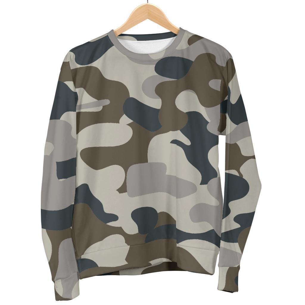 Grey And Brown Camouflage Print Men's Crewneck Sweatshirt GearFrost