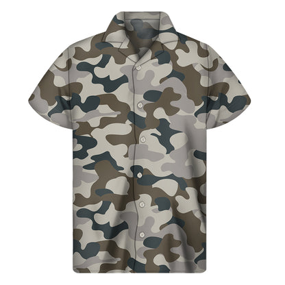 Grey And Brown Camouflage Print Men's Short Sleeve Shirt