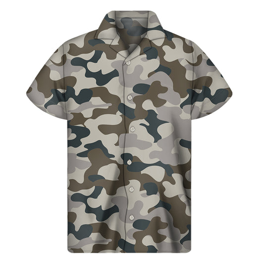 Grey And Brown Camouflage Print Men's Short Sleeve Shirt