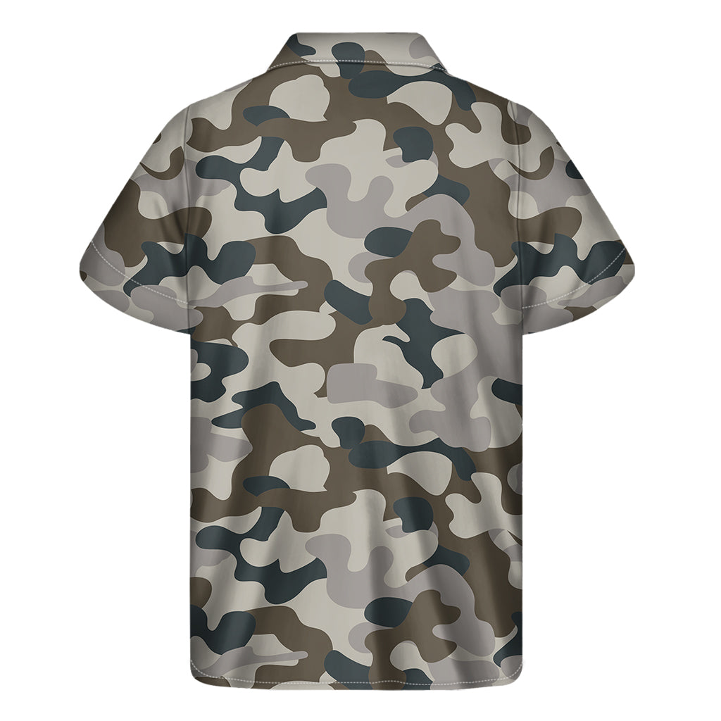 Grey And Brown Camouflage Print Men's Short Sleeve Shirt