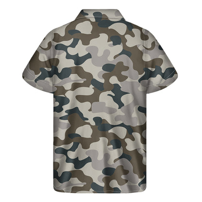 Grey And Brown Camouflage Print Men's Short Sleeve Shirt