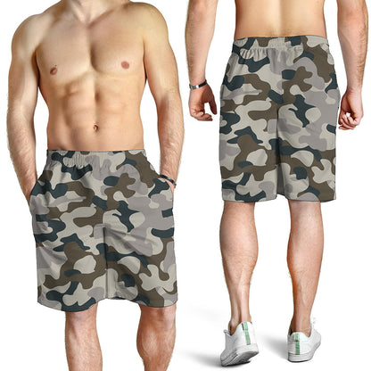 Grey And Brown Camouflage Print Men's Shorts