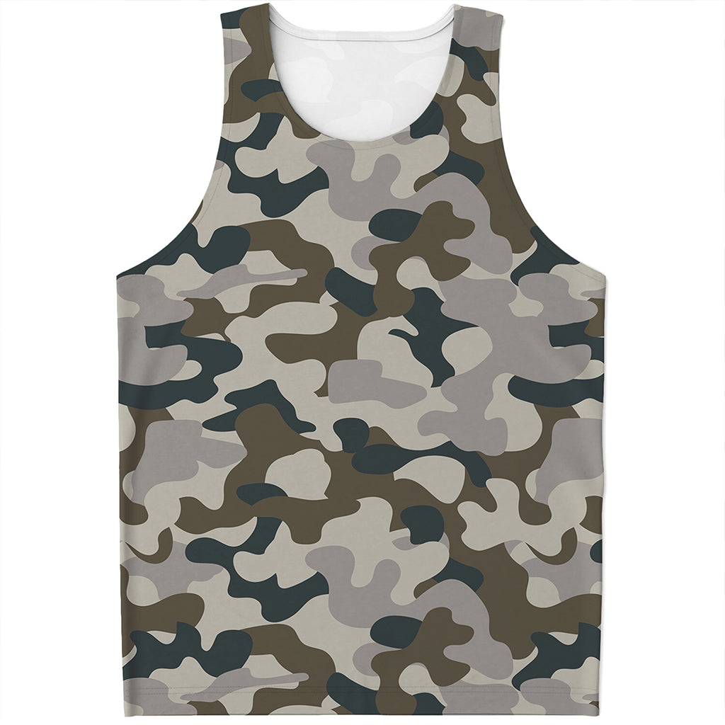Grey And Brown Camouflage Print Men's Tank Top