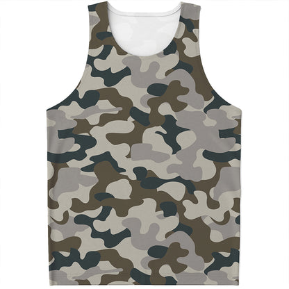 Grey And Brown Camouflage Print Men's Tank Top