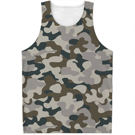 Grey And Brown Camouflage Print Men's Tank Top