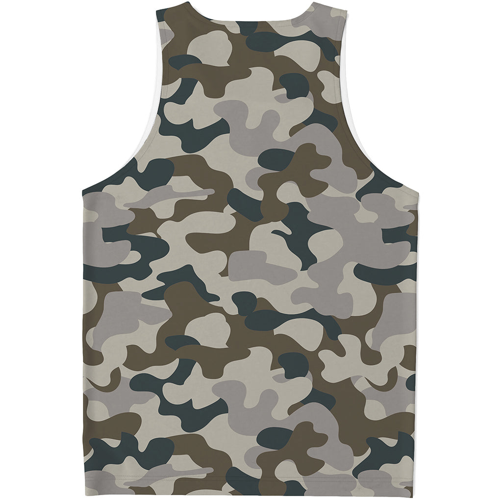Grey And Brown Camouflage Print Men's Tank Top