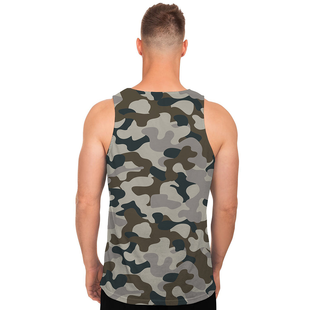 Grey And Brown Camouflage Print Men's Tank Top