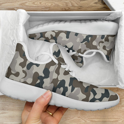 Grey And Brown Camouflage Print Mesh Knit Shoes GearFrost