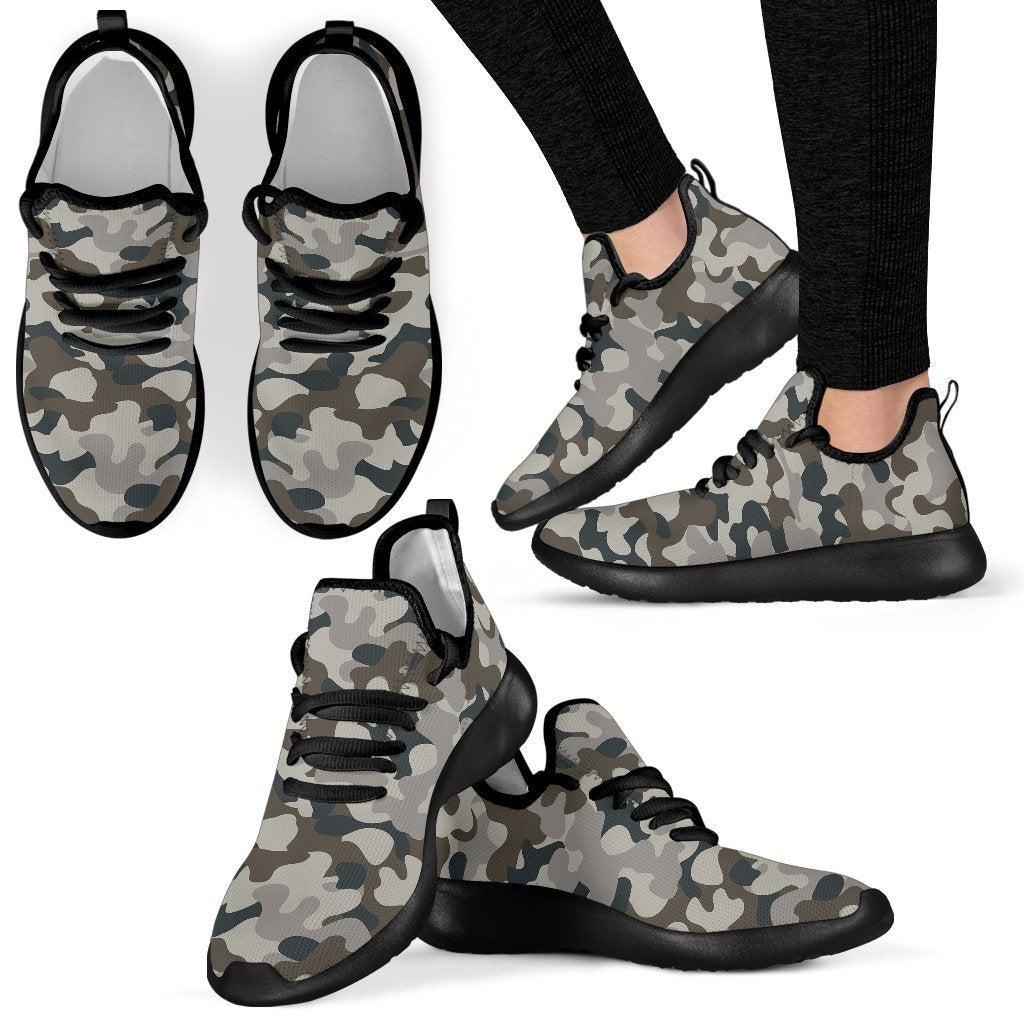 Grey And Brown Camouflage Print Mesh Knit Shoes GearFrost