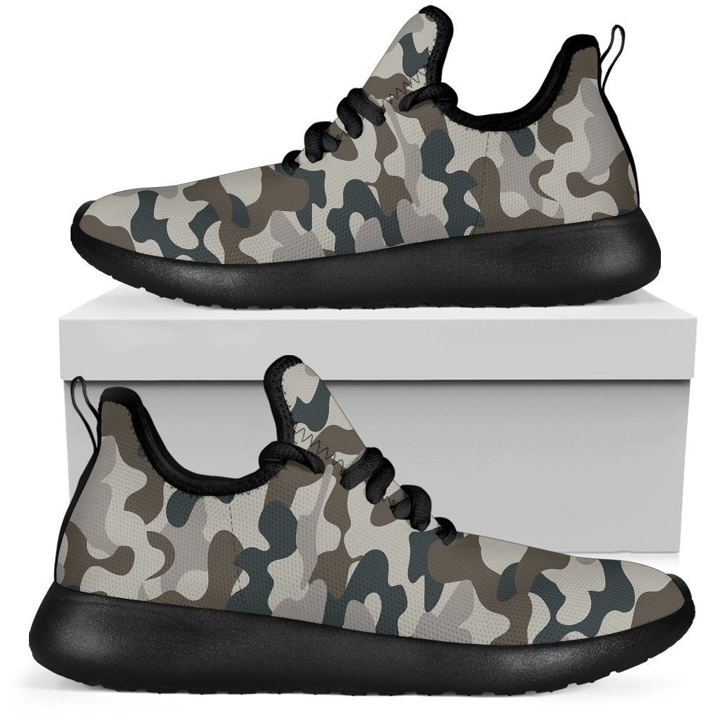 Grey And Brown Camouflage Print Mesh Knit Shoes GearFrost