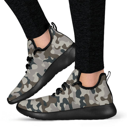 Grey And Brown Camouflage Print Mesh Knit Shoes GearFrost