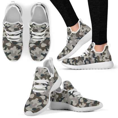 Grey And Brown Camouflage Print Mesh Knit Shoes GearFrost