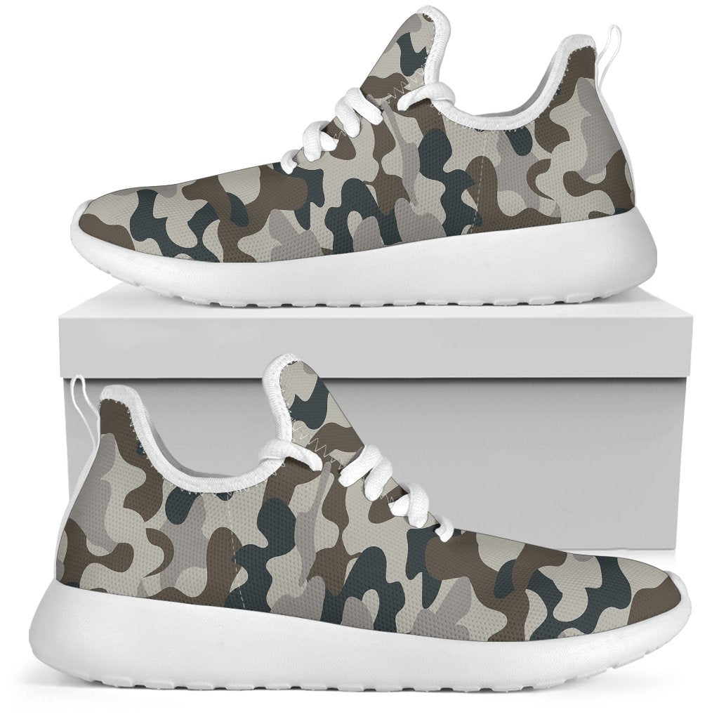 Grey And Brown Camouflage Print Mesh Knit Shoes GearFrost