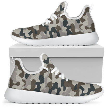 Grey And Brown Camouflage Print Mesh Knit Shoes GearFrost