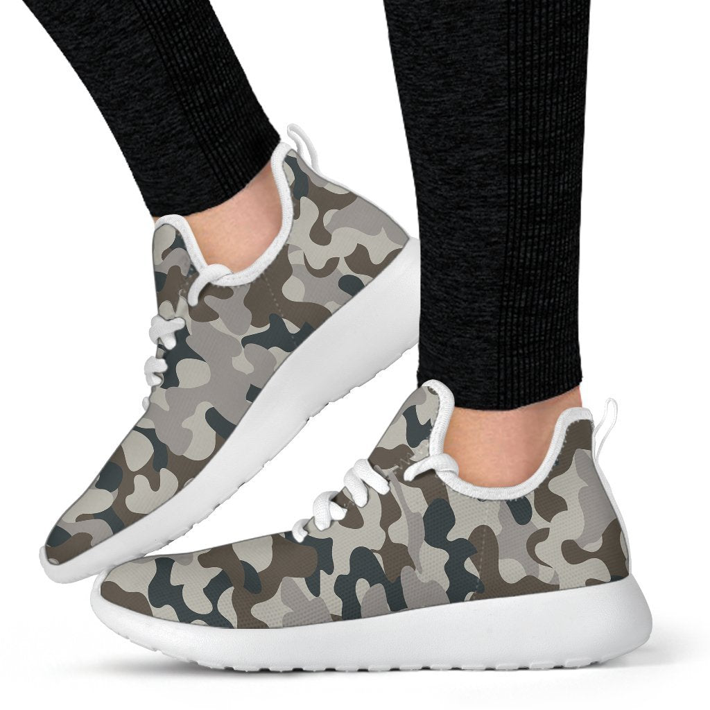 Grey And Brown Camouflage Print Mesh Knit Shoes GearFrost