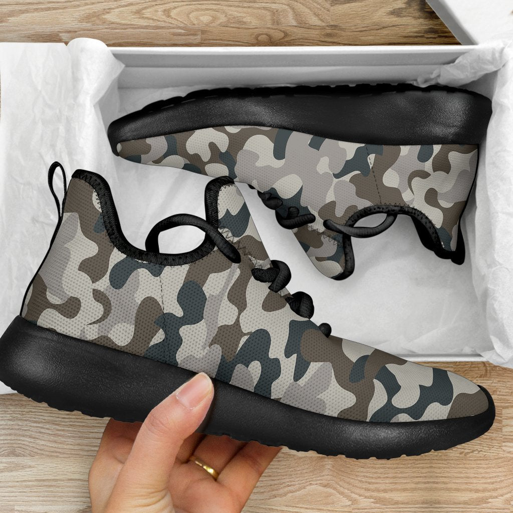 Grey And Brown Camouflage Print Mesh Knit Shoes GearFrost