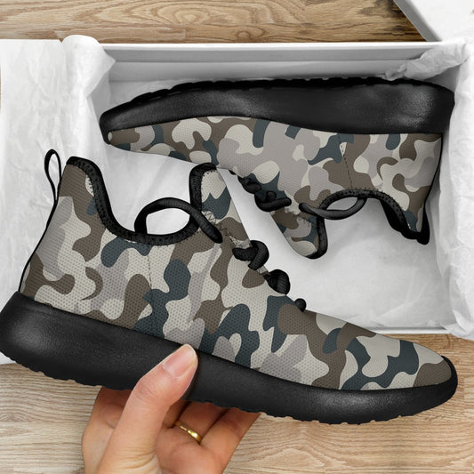 Grey And Brown Camouflage Print Mesh Knit Shoes GearFrost
