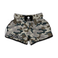 Grey And Brown Camouflage Print Muay Thai Boxing Shorts