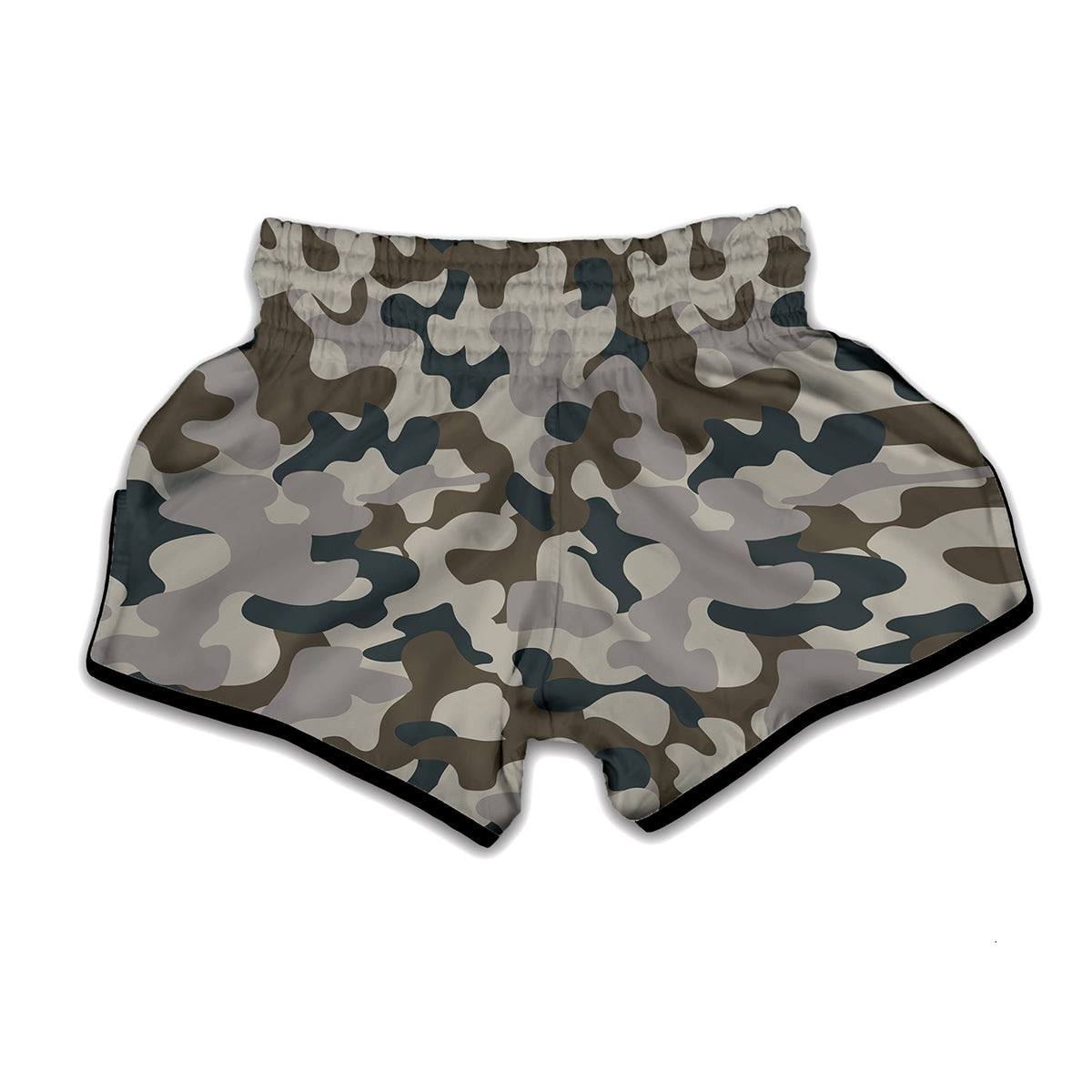 Grey And Brown Camouflage Print Muay Thai Boxing Shorts
