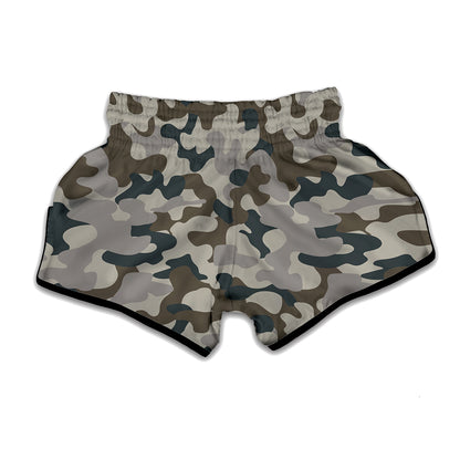 Grey And Brown Camouflage Print Muay Thai Boxing Shorts