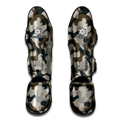 Grey And Brown Camouflage Print Muay Thai Shin Guard