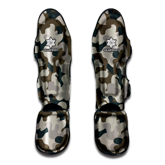 Grey And Brown Camouflage Print Muay Thai Shin Guard