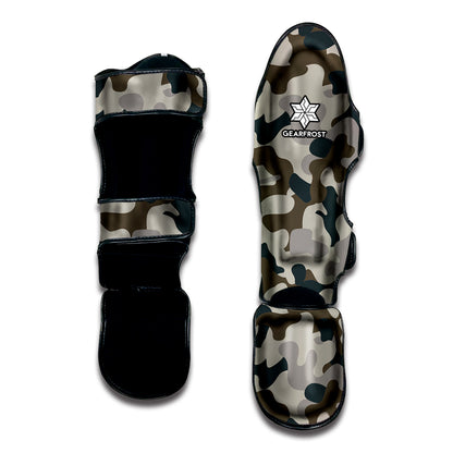Grey And Brown Camouflage Print Muay Thai Shin Guard
