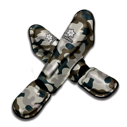 Grey And Brown Camouflage Print Muay Thai Shin Guard