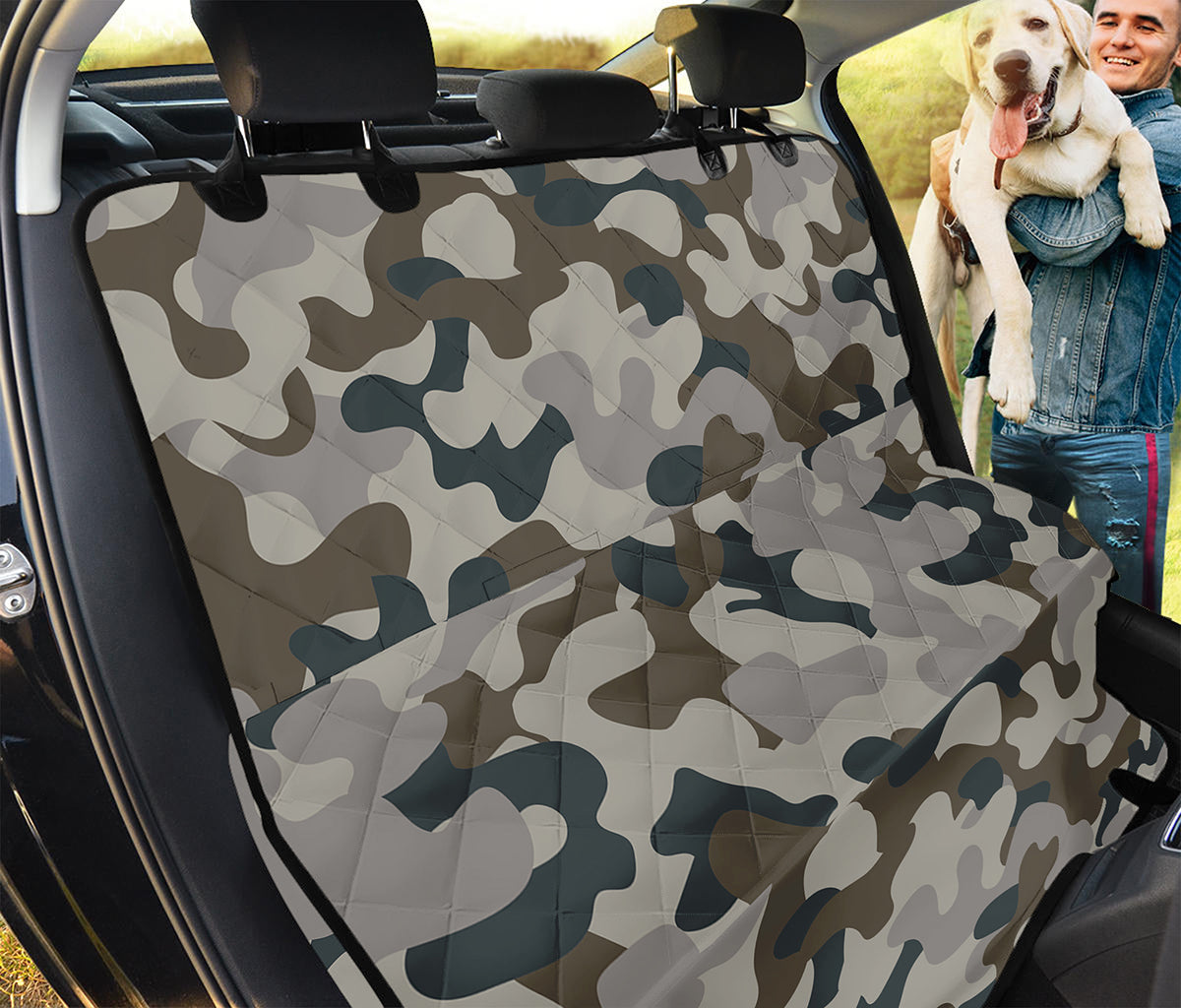 Grey And Brown Camouflage Print Pet Car Back Seat Cover