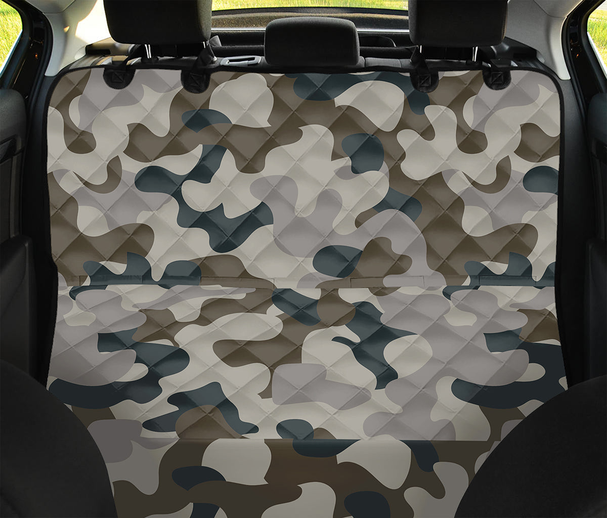 Grey And Brown Camouflage Print Pet Car Back Seat Cover