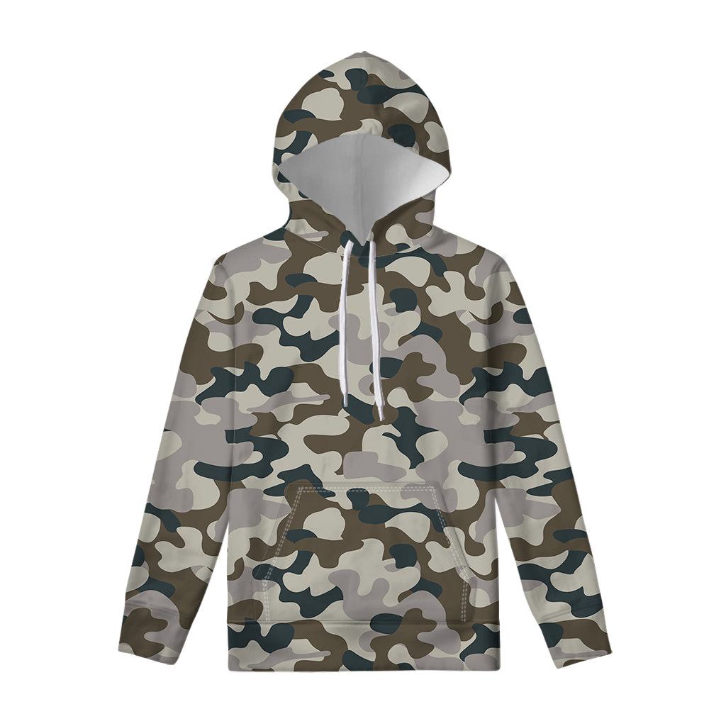 Grey And Brown Camouflage Print Pullover Hoodie