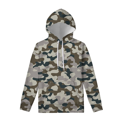 Grey And Brown Camouflage Print Pullover Hoodie