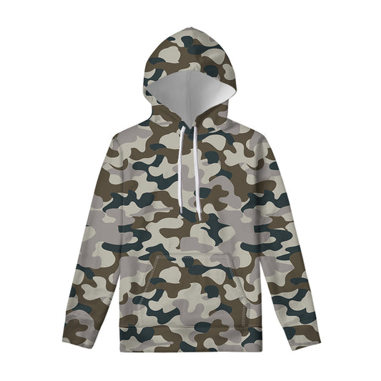 Grey And Brown Camouflage Print Pullover Hoodie