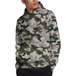 Grey And Brown Camouflage Print Pullover Hoodie