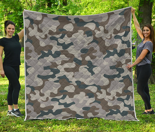 Grey And Brown Camouflage Print Quilt