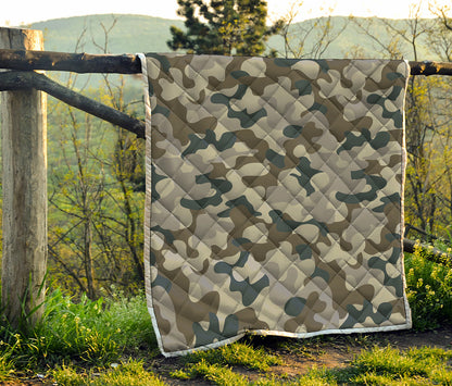 Grey And Brown Camouflage Print Quilt
