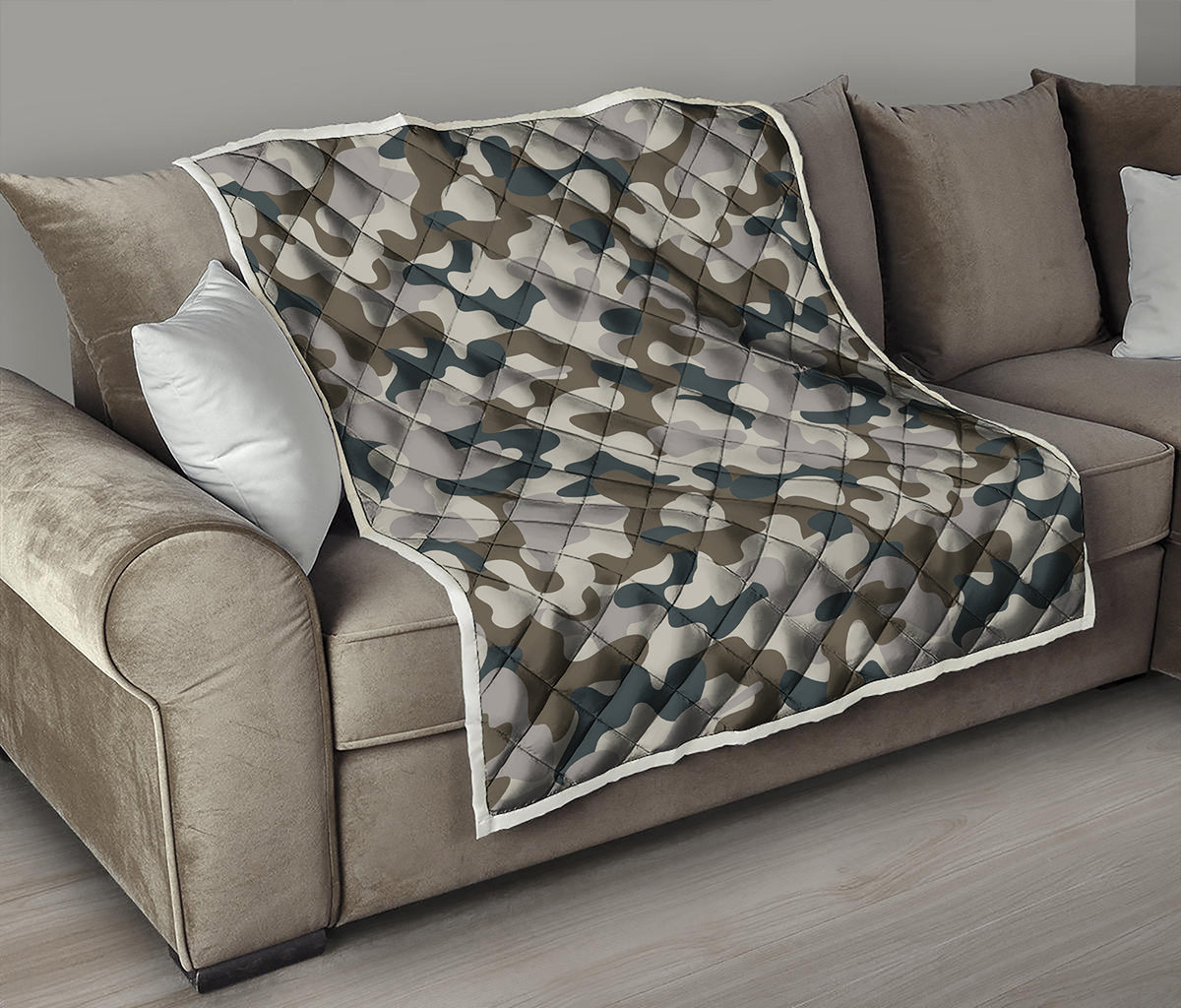 Grey And Brown Camouflage Print Quilt