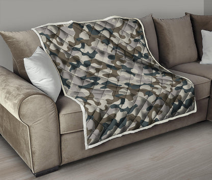 Grey And Brown Camouflage Print Quilt