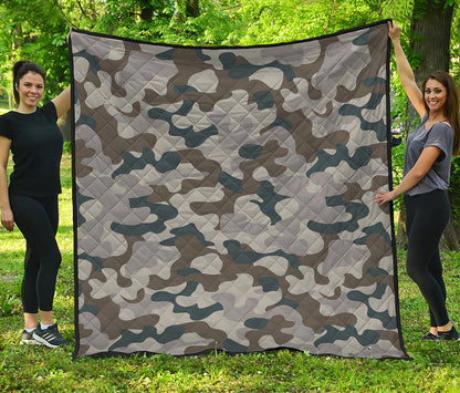 Grey And Brown Camouflage Print Quilt