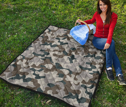 Grey And Brown Camouflage Print Quilt