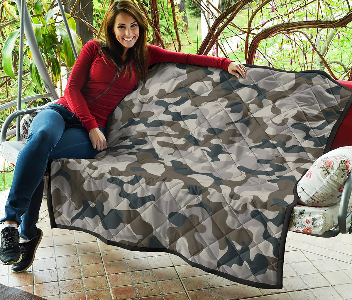 Grey And Brown Camouflage Print Quilt