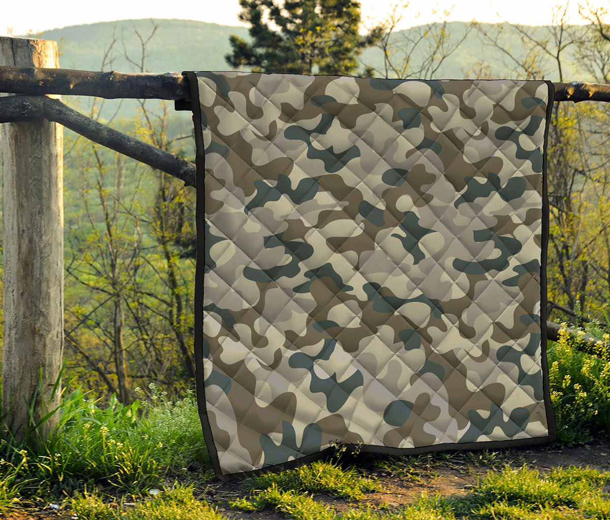 Grey And Brown Camouflage Print Quilt