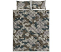 Grey And Brown Camouflage Print Quilt Bed Set