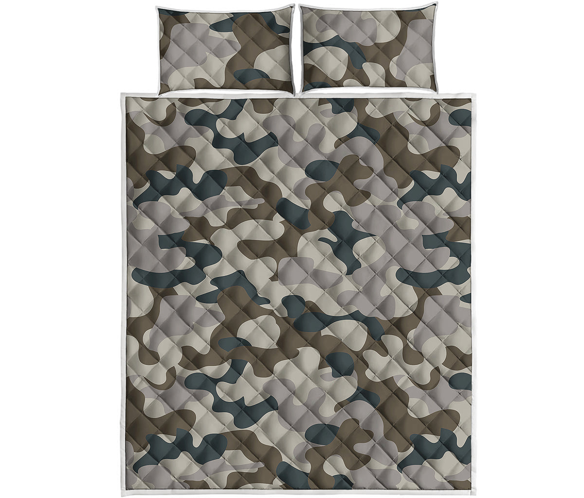 Grey And Brown Camouflage Print Quilt Bed Set