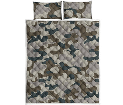 Grey And Brown Camouflage Print Quilt Bed Set