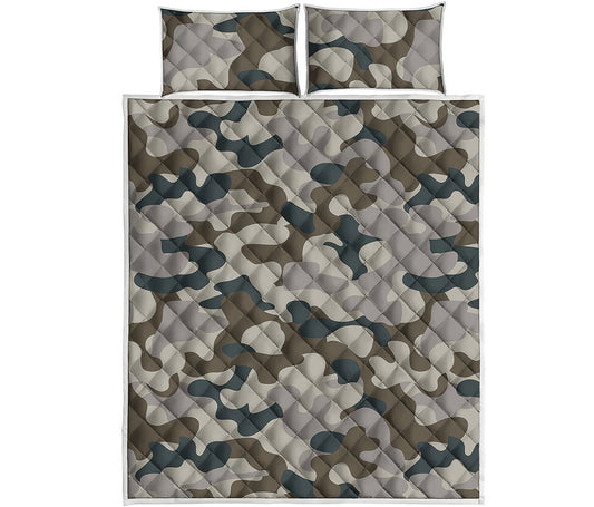 Grey And Brown Camouflage Print Quilt Bed Set