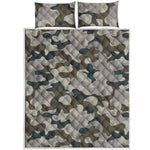 Grey And Brown Camouflage Print Quilt Bed Set