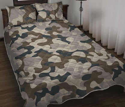 Grey And Brown Camouflage Print Quilt Bed Set